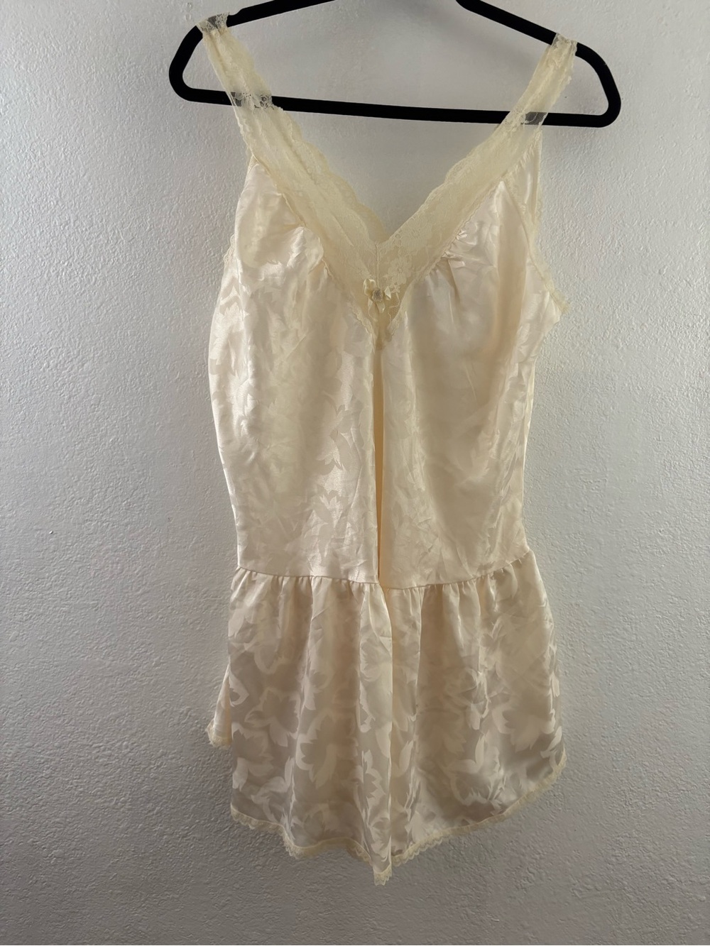 Erika Taylor angelcore style bodysuit v-neckline, delicate sheer mesh trim L